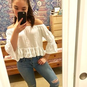 off the shoulder white top